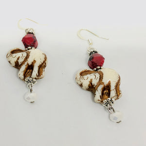 Ivory and Red Elephant Earrings