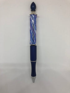 Blue on Blue Pen with Tube Bead