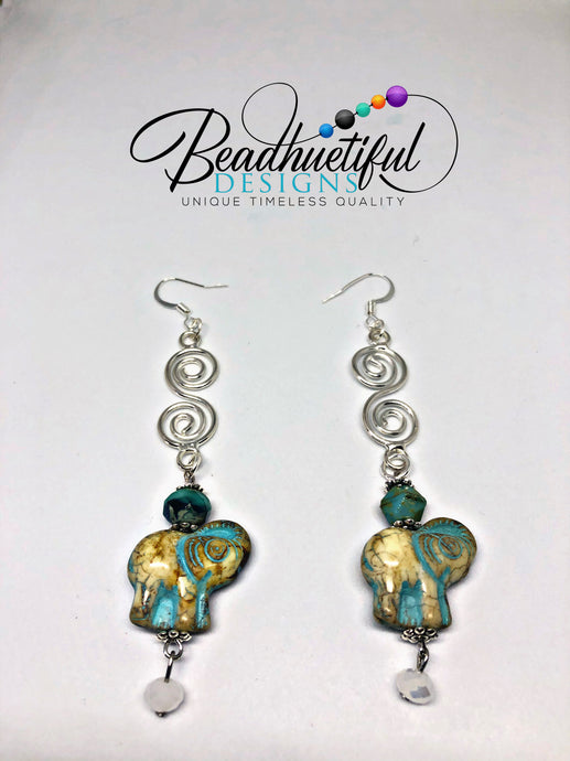 Elephant Over the Moon Turquoise and Gold